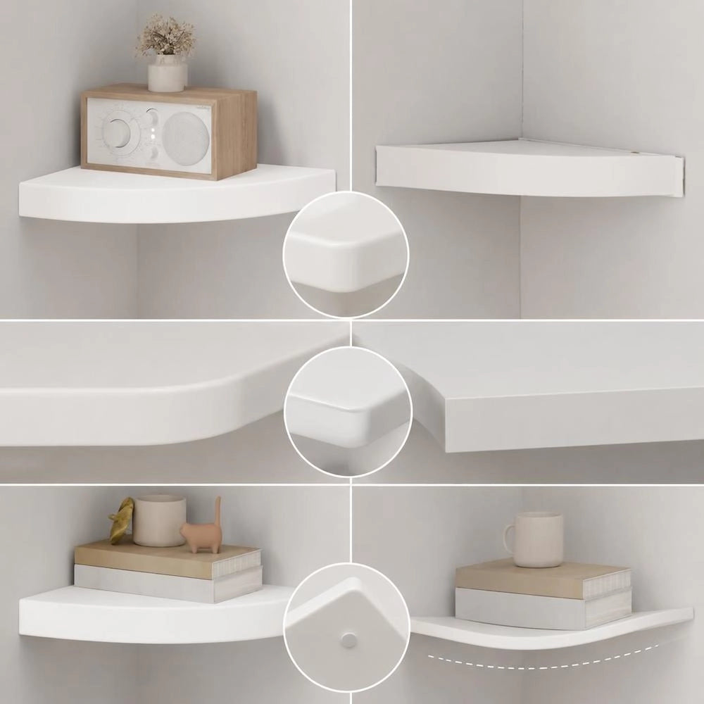 Corner Floating Shelves, 2 Pieces, White, 25x25x3.8 Cm, MDF
