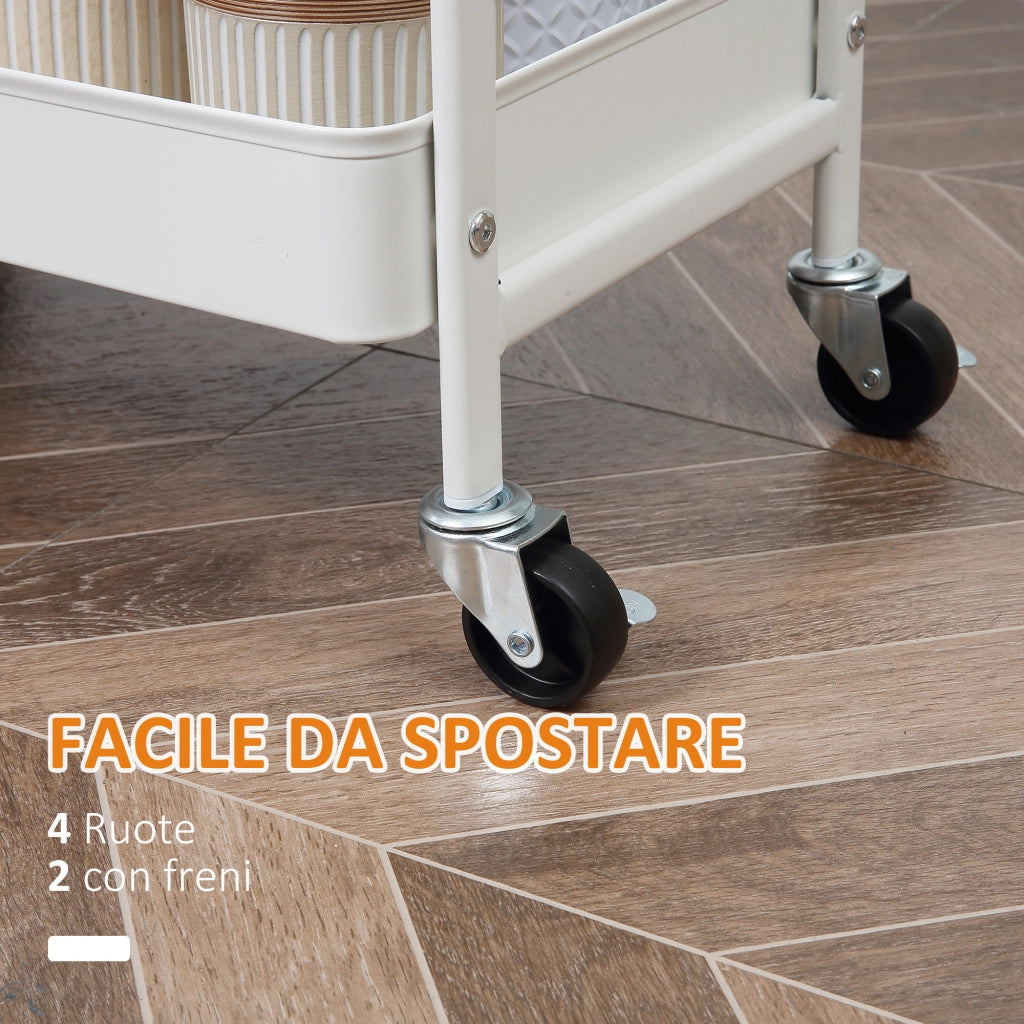 Carrello da Cucina Multiuso con 2 Cesti ¨C Zephmum ¨C Bianco