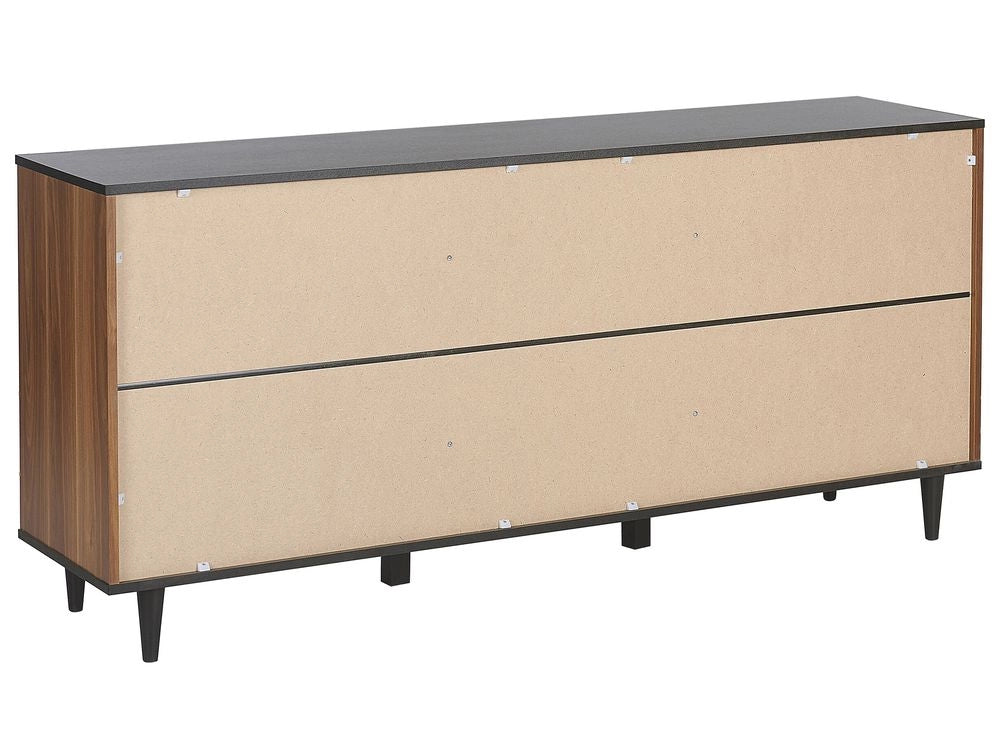 Credenza Nera con Mobiletto in Truciolare di Legno Scuro 3 Cassetti 2 Ante Mobili Soggiorno