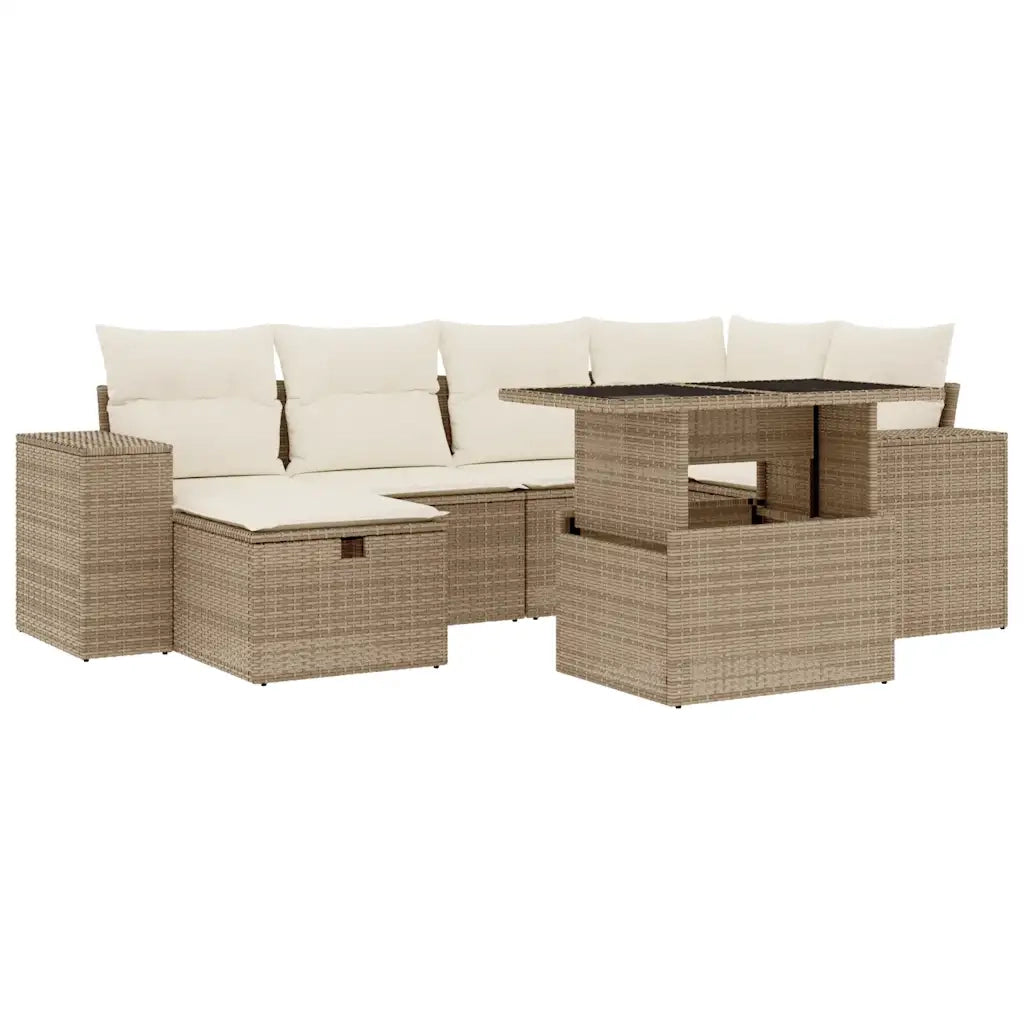 Set Divani da Giardino 7 pz con Cuscini Beige in Polyrattan