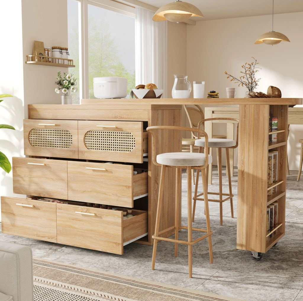 Tavolo bar girevole 360° con 6 cassetti, 128-203 cm