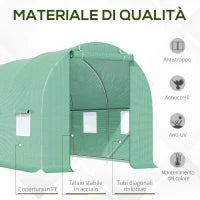 Serra a Tunnel da Giardino 4.5x2x2 m con Tetto Arrotondato, in PE e Metallo, Verde