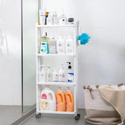 Carrello da cucina, 4 livelli, carrello con ganci, carrello per bagno, carrello per cucina, stabile, spazievendente, compatto, 40 x 13,8 x 93 cm