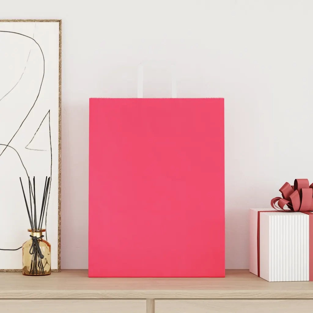 vidaXL Sacchetti di Carta 250 pz con Manici Rosa 32x12x42 cm