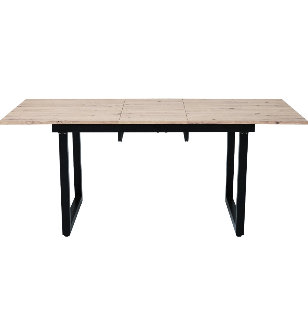 Tavolo da pranzo allungabile in stile industriale; MDF e metallo nero e naturale