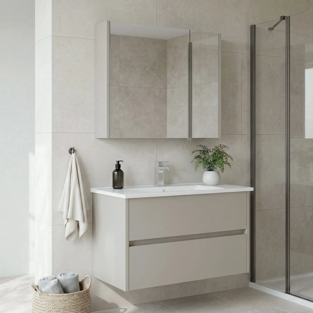 Set mobile lavabo con specchio (2 pezzi) "Arno 85" - 85 x 45 x 52 cm - Cashmere