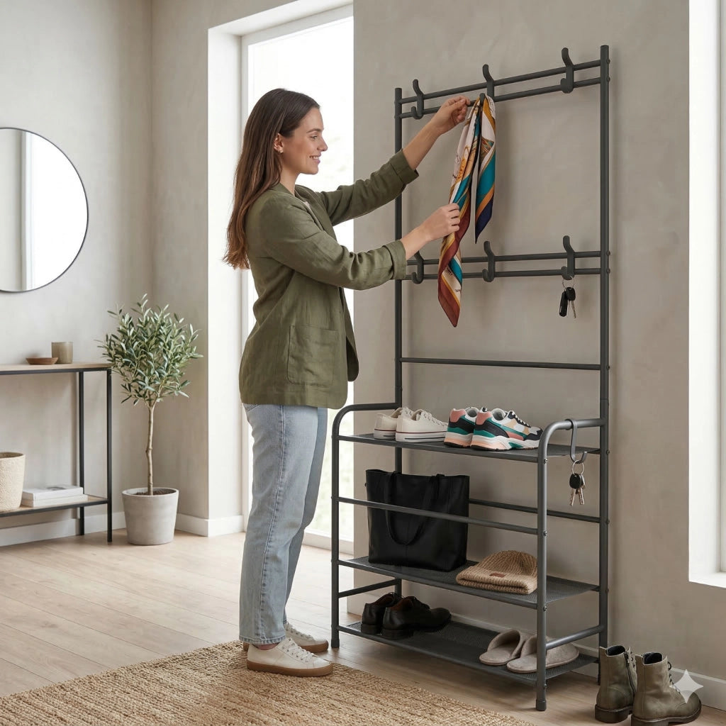 APPENDIABITI CON SCAFFALI E GANCI SALVASPAZIO IN METALLO CASA SCARPIERA 72786