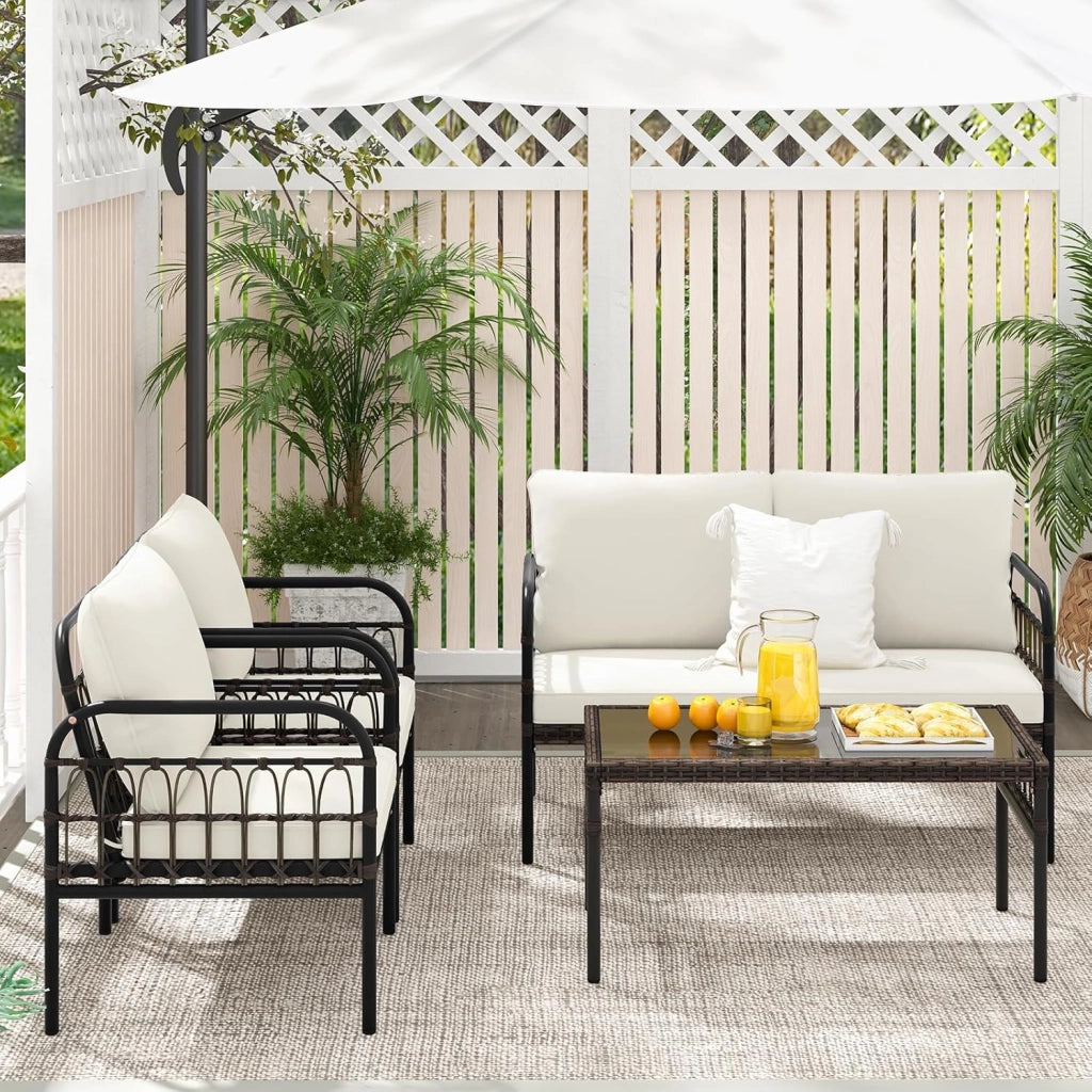 Set di mobili da giardino per esterni, set di mobili da giardino, in rattan, per 4 persone, tavolo 2 sedie, con cuscino, per balcone, piccolo balcone, set da giardino