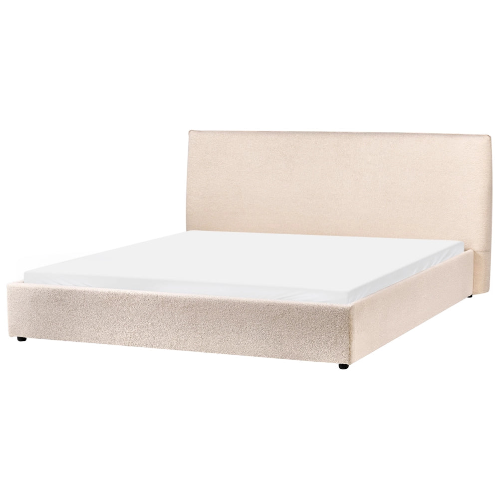 Letto matrimoniale in tessuto bouclé beige testata 180 x 200 cm Doghe in legno