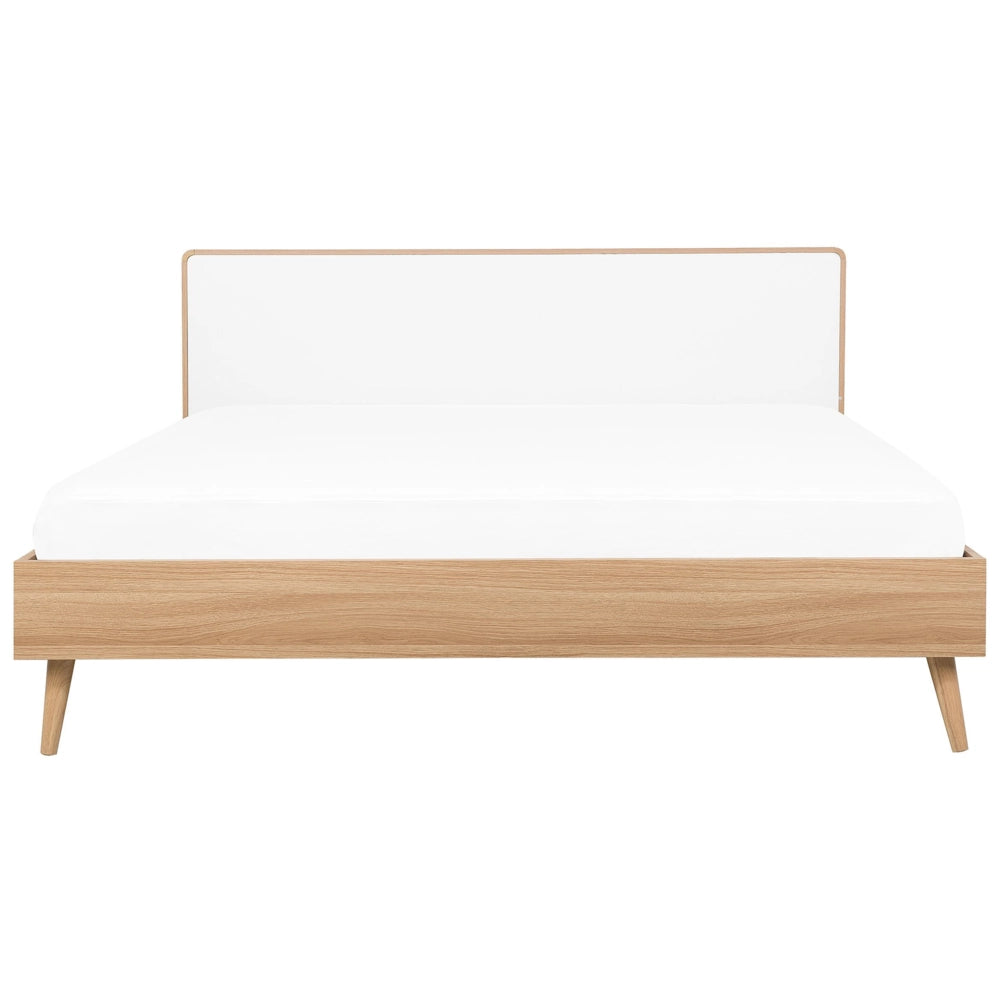 Luce per Letto a doghe in legno e testiera bianca Illuminazione a LED 180 x 200 cm Design scandinavo