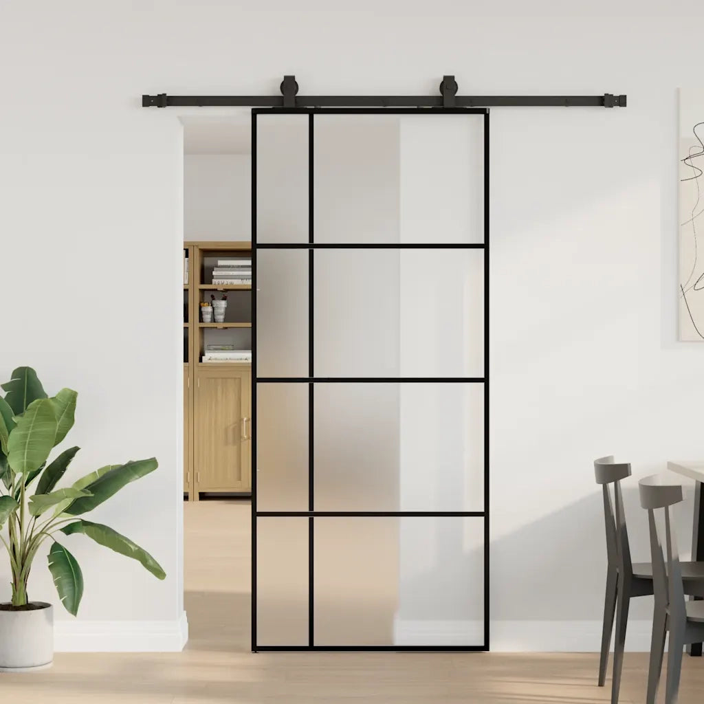 Porta Scorrevole con Ferramenta Nera 90x205 cm in Vetro ESG