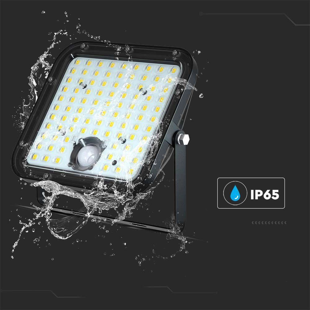 Faro LED solare 30W 6400K 4800lm IP65 nero PIR telecomando