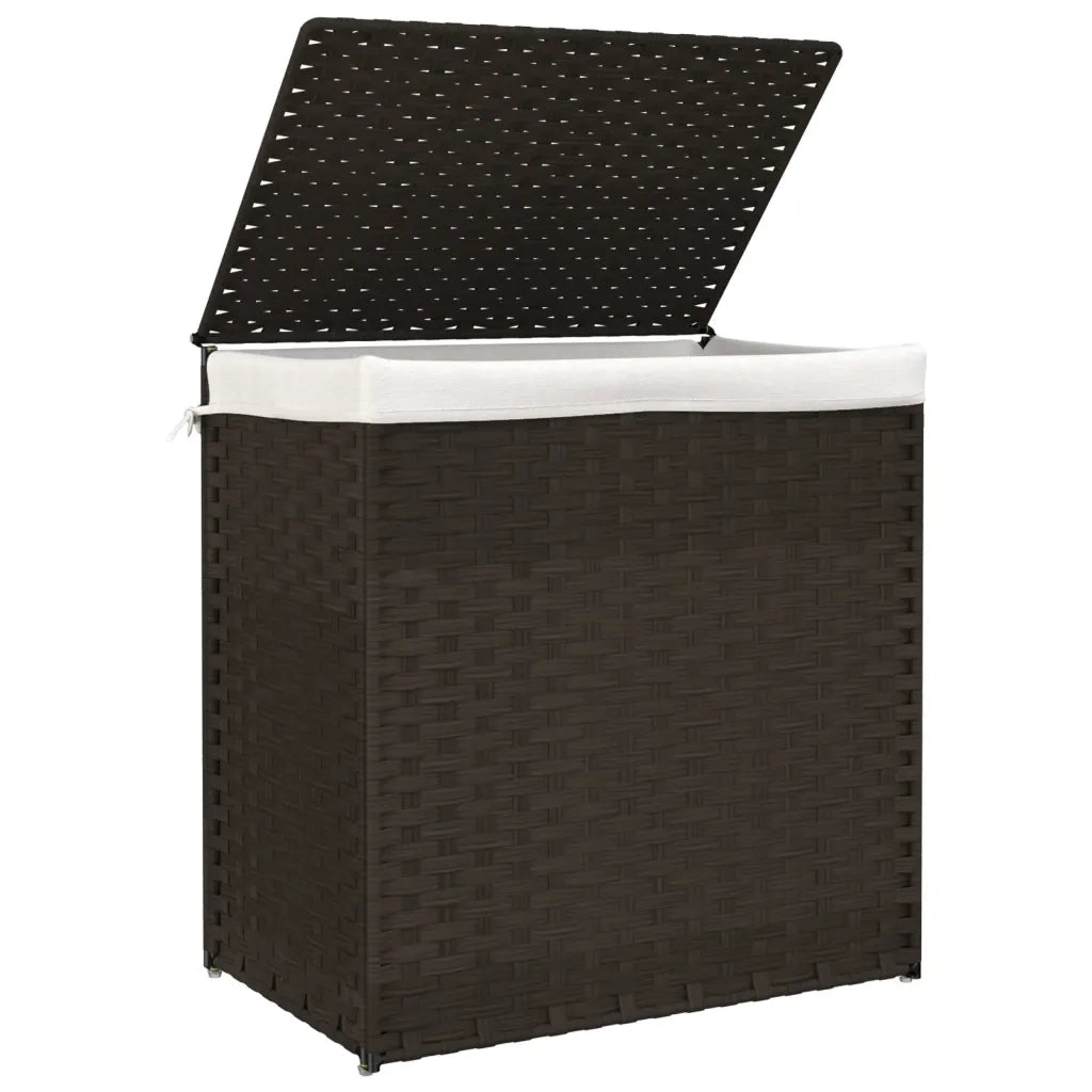 Cesto Biancheria 2 Sezioni Marrone Scuro 53x35x57 cm Polyrattan 372035