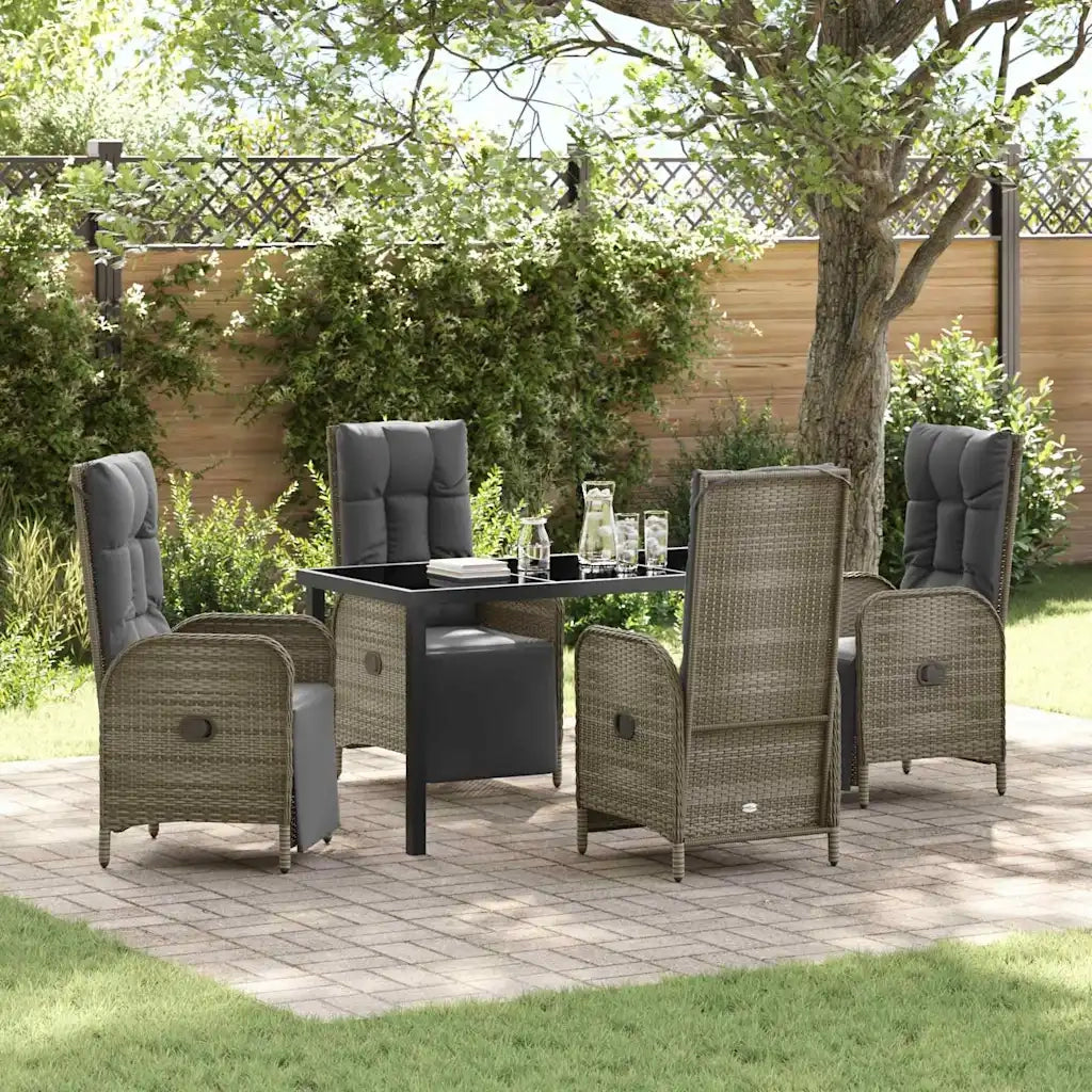 Set da Pranzo per Giardino con cuscino 5 pcs Grigio polyrattan