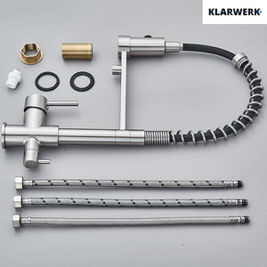 Bernd | Rubinetto da cucina a osmosi a molla a 3 vie argento Rubinetto con filtro in acciaio inossidabile spazzolato | Miscelatore da ristorante