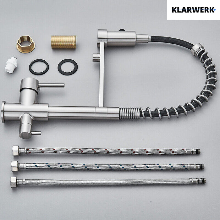 Bernd | Rubinetto da cucina a osmosi a molla a 3 vie argento Rubinetto con filtro in acciaio inossidabile spazzolato | Miscelatore da ristorante