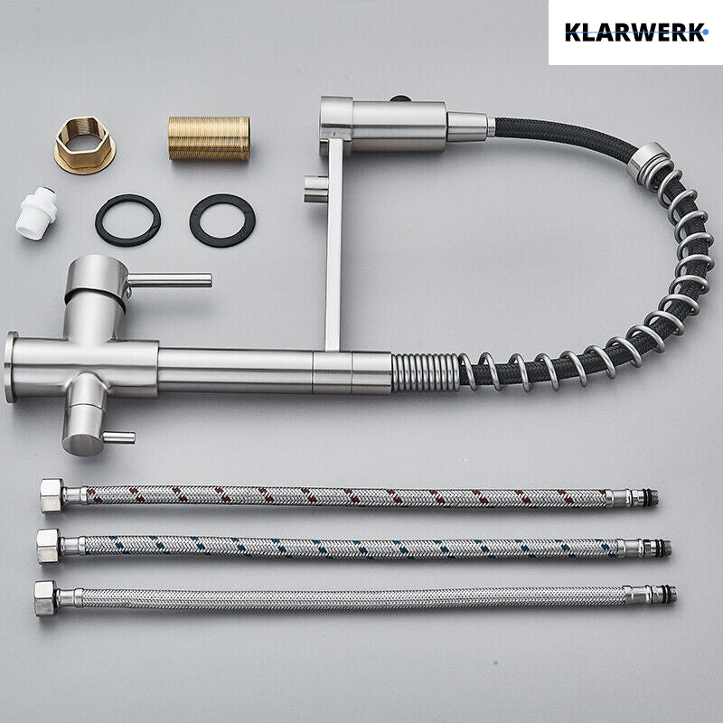 Bernd | Rubinetto da cucina a osmosi a molla a 3 vie argento Rubinetto con filtro in acciaio inossidabile spazzolato | Miscelatore da ristorante