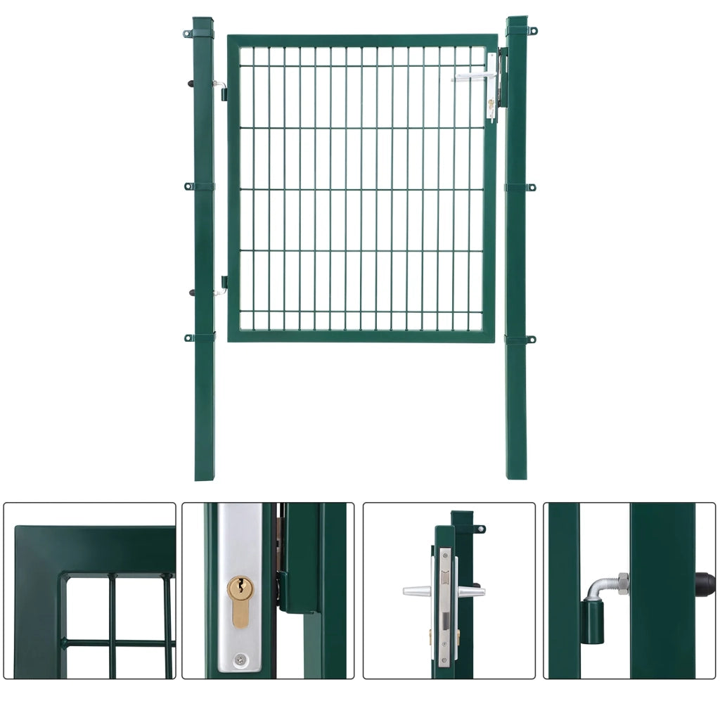 Cancello in rete cancello saldato robusto e durevole in acciaio zincato con serratura e chiavi dimensioni cancello: 106 x 100 cm dimensioni maglia: 50 x 200 mm verde 12_0001940