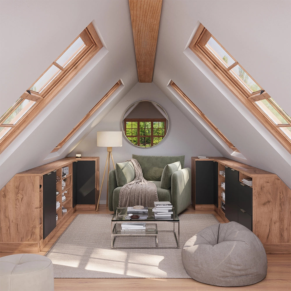 Mobile sottotetto Rion Antracite-oro/Rovere dorato 60 x 83.8 cm con 2 cassetti, carcassa 60 cm profondità Vicco