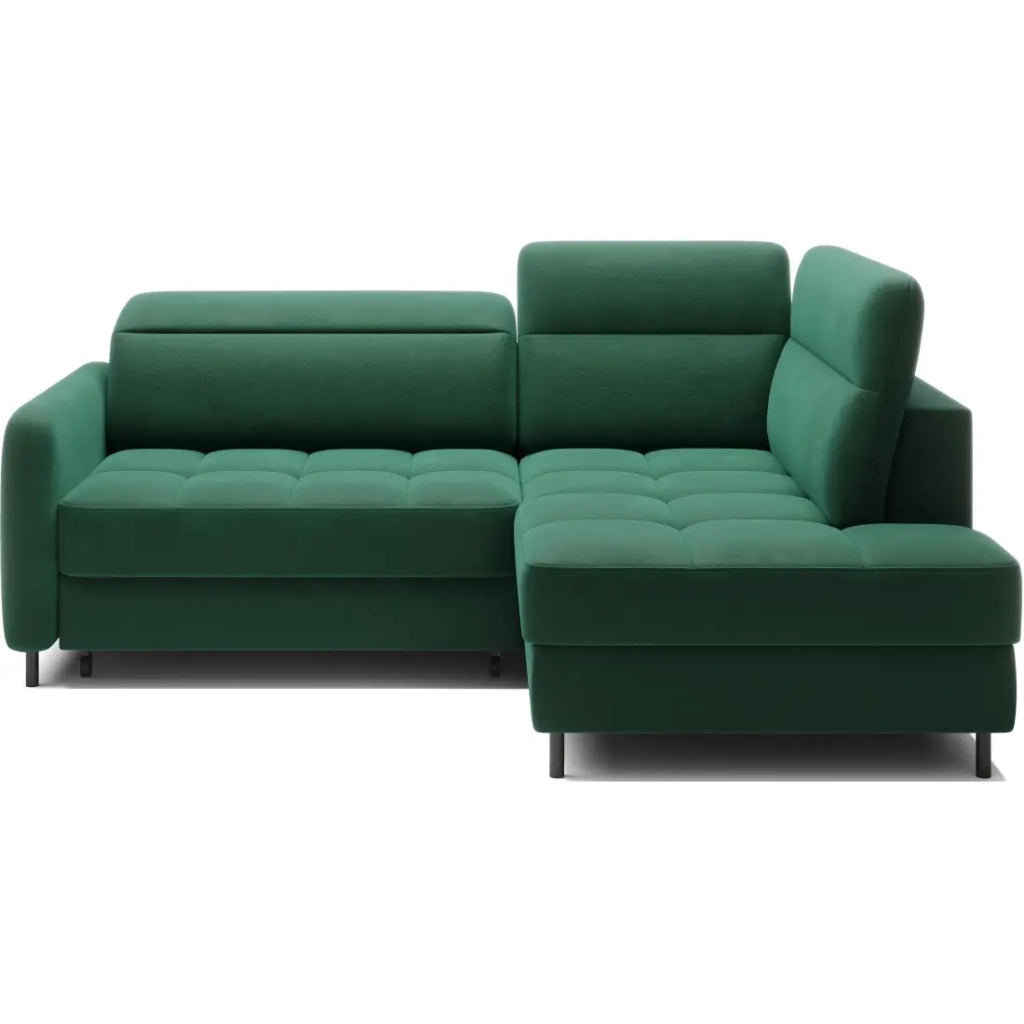 Divano angolare destro convertibile BARNEA 208 cm verde scuro con contenitore