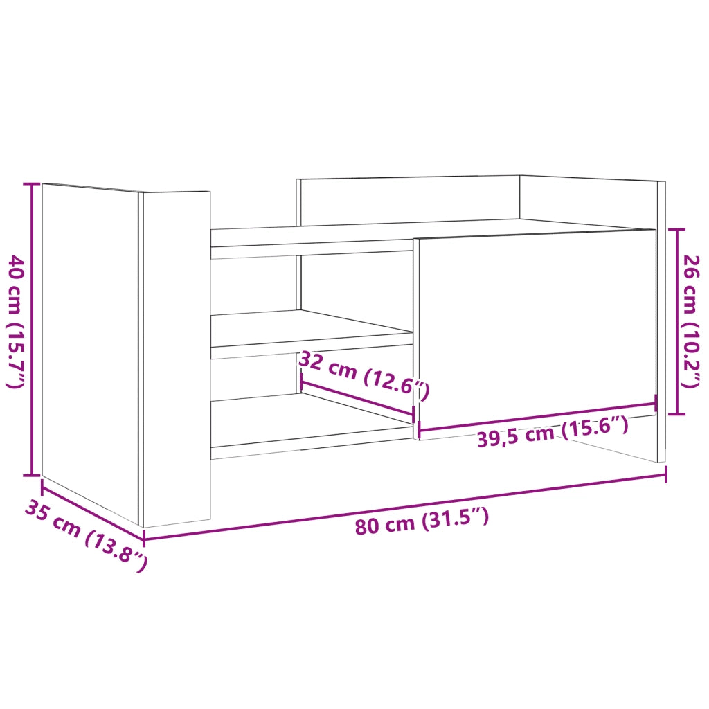 Mobile Porta TV Rovere Fumo 80x35x40 cm in Legno Multistrato