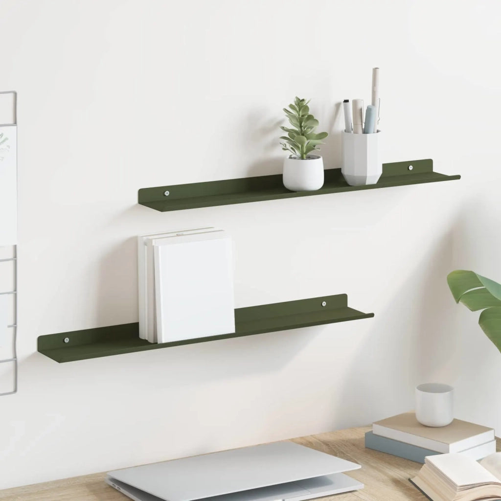 Mensola sospesa 2 pcs Verde oliva 60 x 8,5 x 2,5 cm Acciaio 8003968