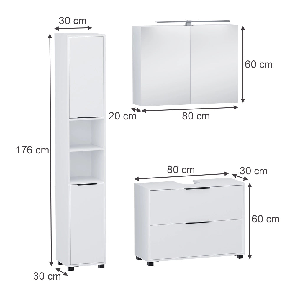 Vicco Set di mobili da bagno Bianco 3 parti