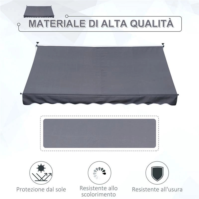 TENDA DA SOLE A BRACCI CON MANOVELLA 300 X 150 CM COLORE GRIGIO