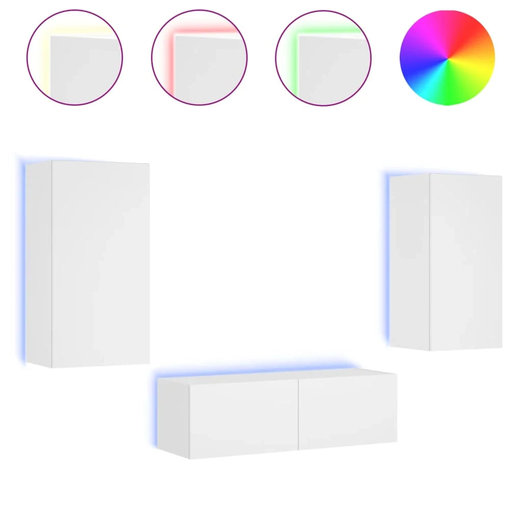 Mobile TV multimediale scaffale TV credenza mobile TV sala da pranzo soggiorno camera da letto montaggio a parete x 3 pezzi con luci LED bianco 02_0028195