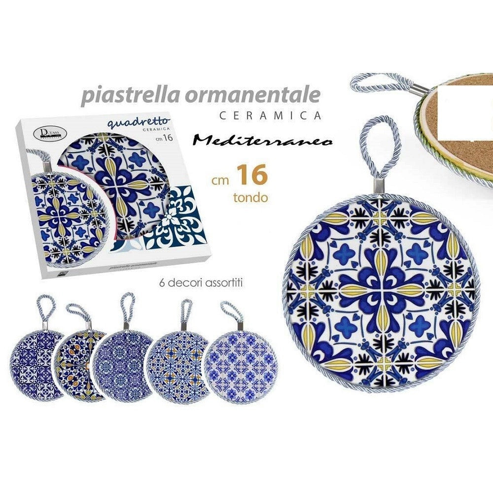 Trade Shop - Quadro Quadretto Piastrella Ornamentale In Ceramica Tondo 16 Cm 6 Decori 730689 -