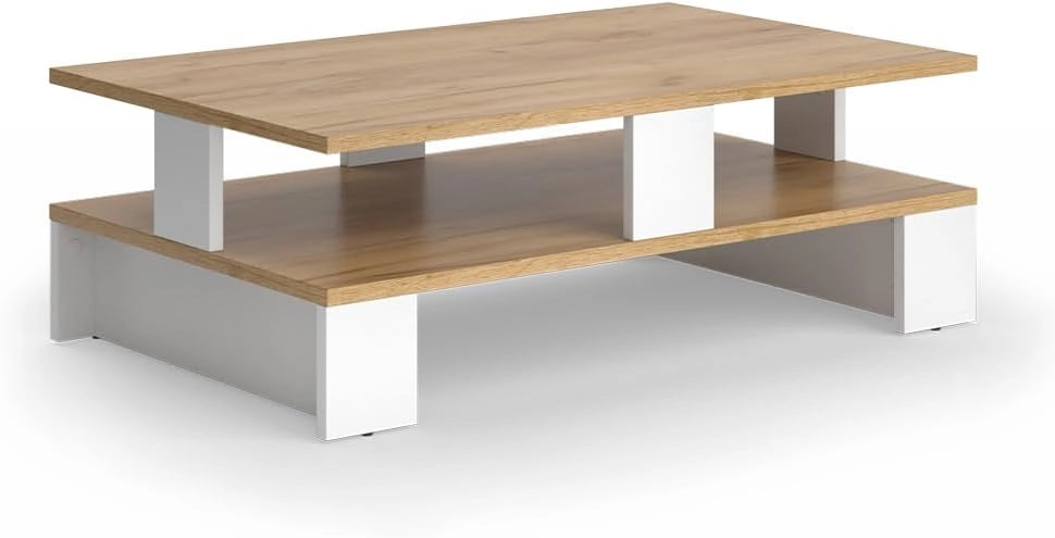 Tavolino da salotto Belina, Quercia dorata/bianco, 80 x 50 cm con due livelli