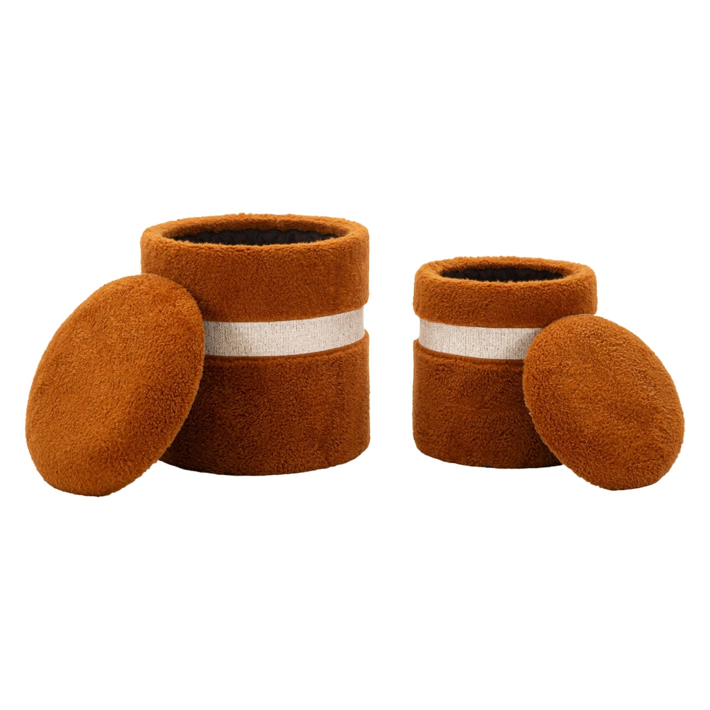 Luder, Pouf Contenitore set da 2, 40x40x47h cm Marrone Terracotta