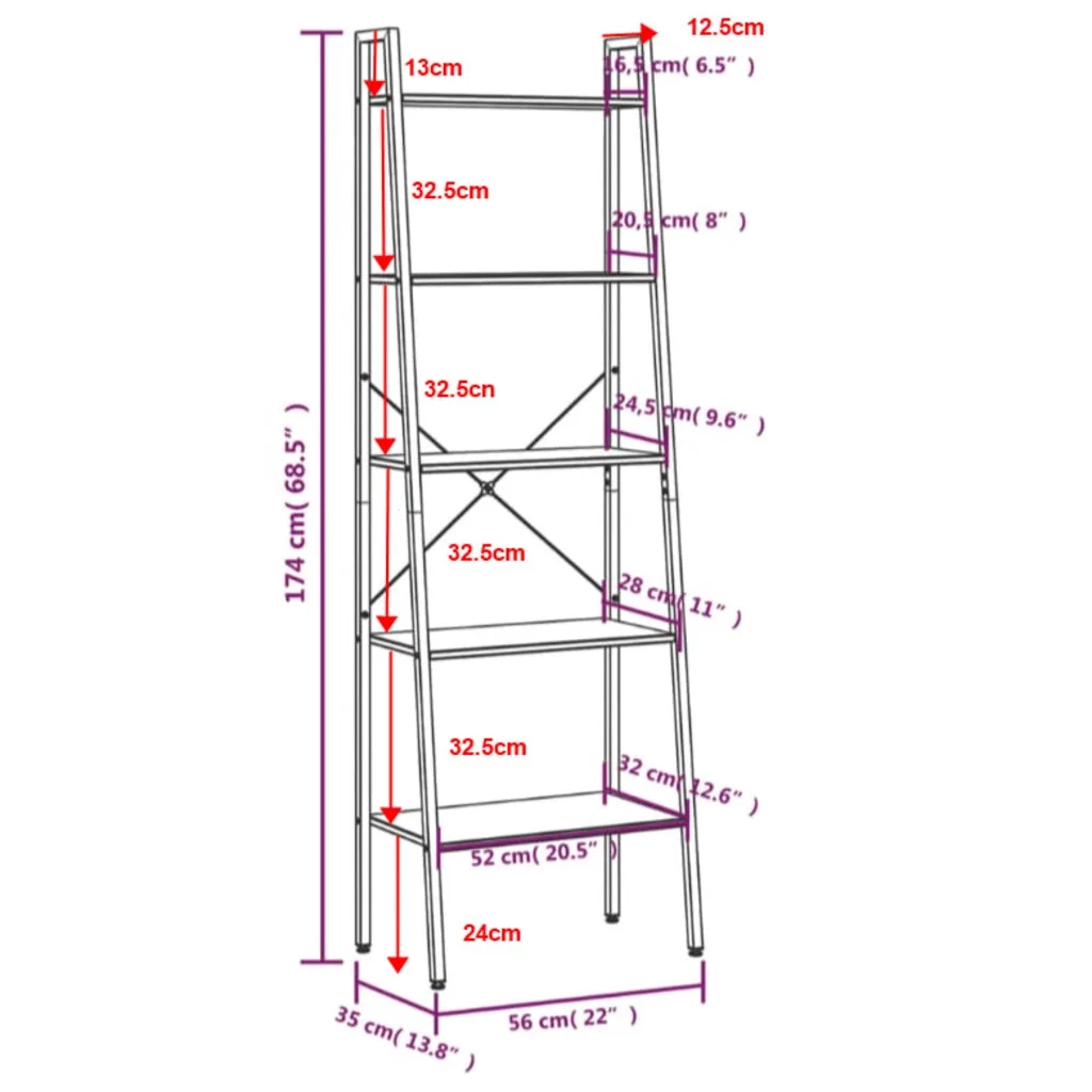 Scaffale Autoportante con 5 Ripiani Nero 56x35x174 cm CFW5421404