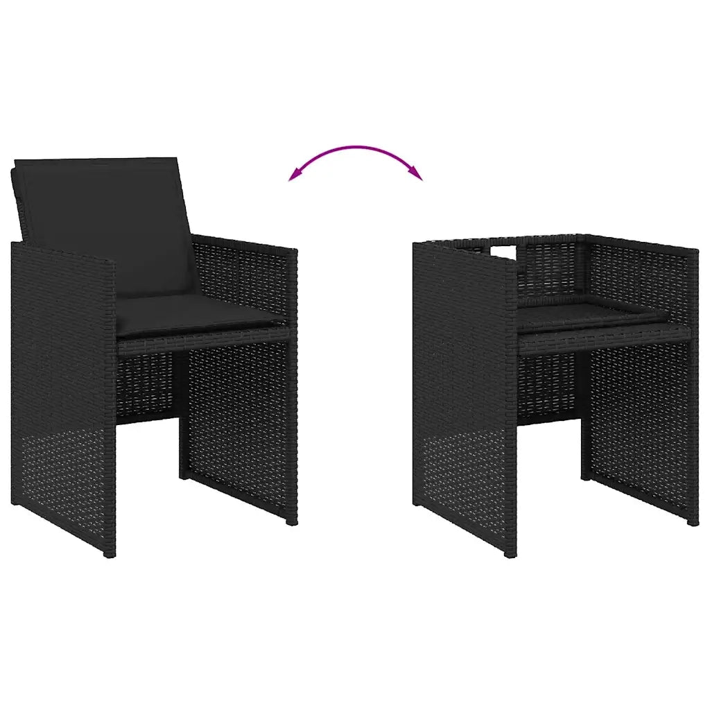 Set da Pranzo da Giardino 9 pz con Cuscini Nero in Polyrattan 3277782