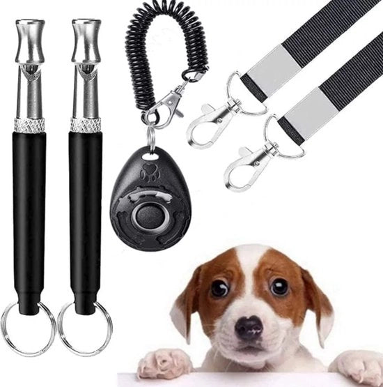 Flauto per cani - Flauto professionale per addestramento, 1 clicker + 2 flauti con regolazione della frequenza, con corda, Flauto per cani per eliminare il rumore dei cani dei vicini - nero
