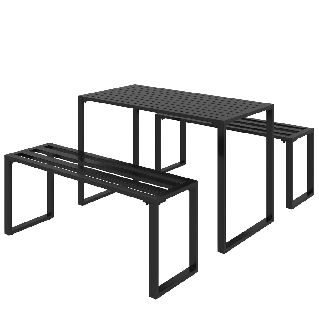 Set da giardino 3 pezzi con tavolo e 2 panche in metallo nero 110x55x70 cm