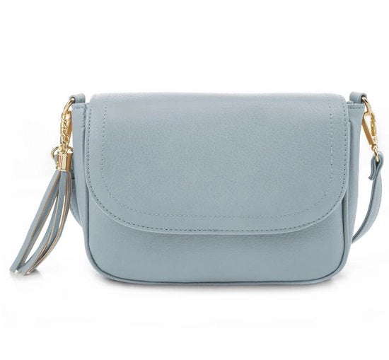 Borsa da Spalla Crossover per Donna con Cappuccio Trendy e Pizzo in Pelle Vegan, Blu