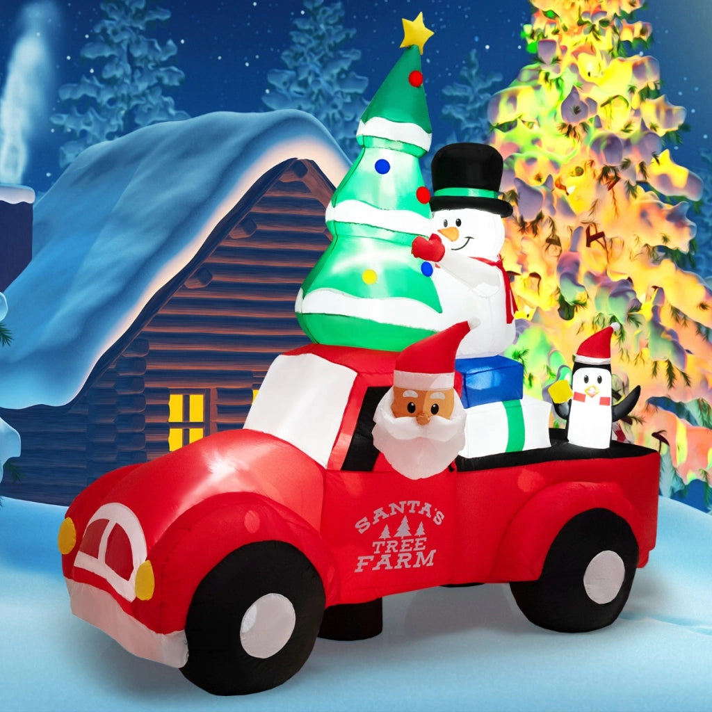 Babbo Natale gonfiabile largo alla guida di un'auto con LED e soffiatore, Decorazione gonfiabile 240cm-Gonfiabili natalizi