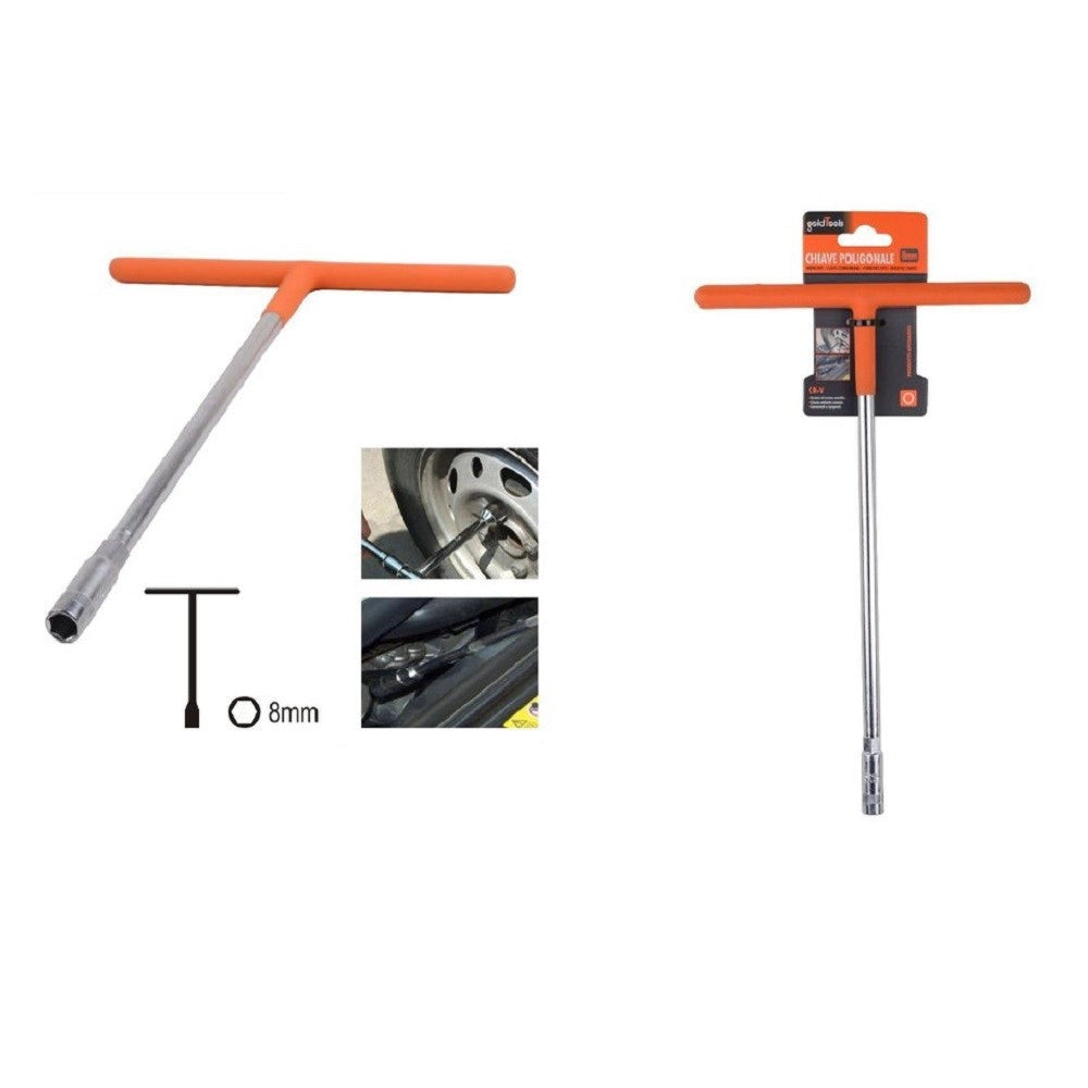 Trade Shop - Chiave Poligonale Impugnatura Tipo A T Da 8 Mm Con Bussola Esagonale Cr-v 91604 -