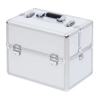 Valigetta Porta Trucchi a 3 Livelli con 2 Serrature, in Alluminio, MDF ed EVA, 36.5x24x29 cm, Argento