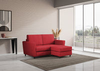 Divano 2 Posti con Pouf 152x155x85 cm Yasel in Tessuto Rosso