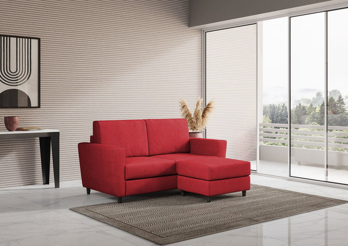 Divano 2 Posti con Pouf 172x145x85 cm Yasel in Tessuto Rosso