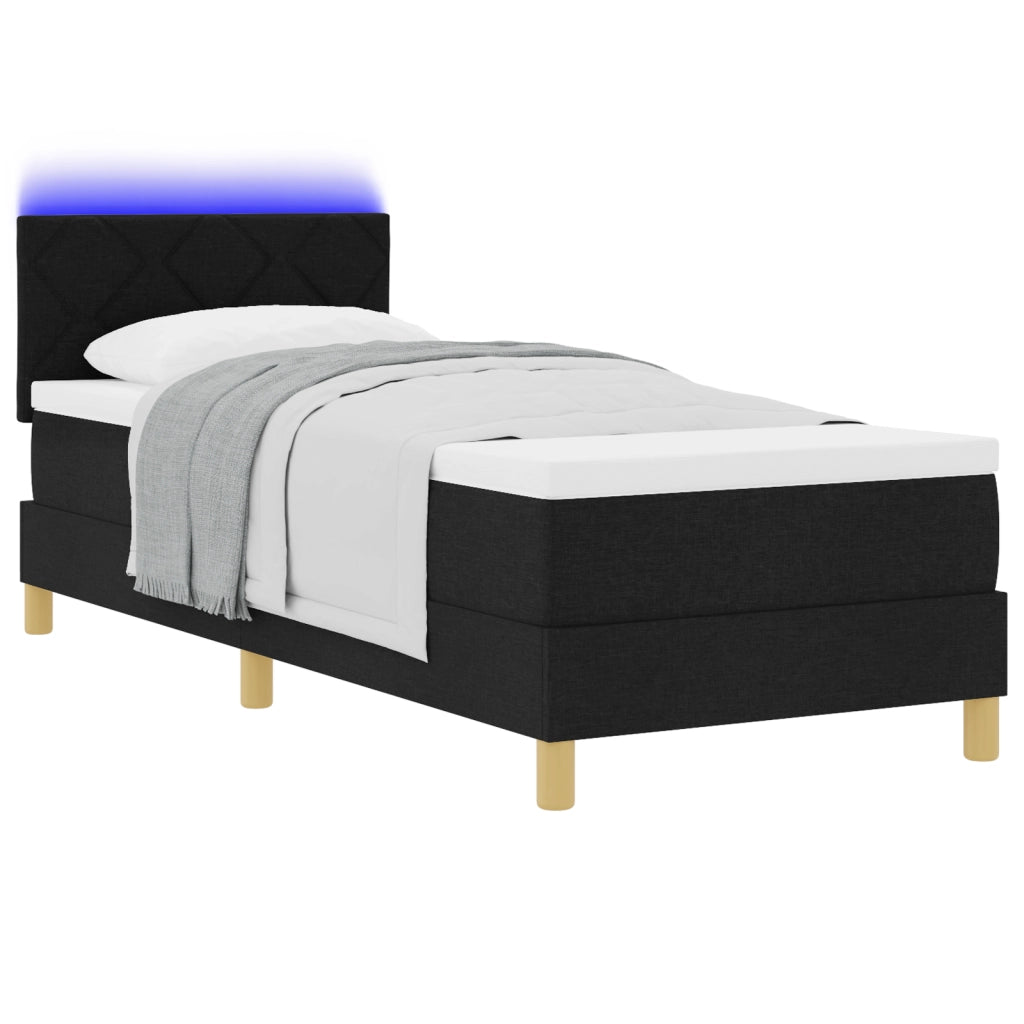 Letto Box Spring con Materasso e LED Nero 80x200 cm Tessuto