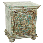 Comodino in legno intagliato verde 50x40x59