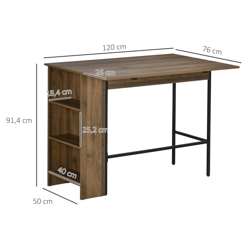 Tavolo da bar con ripiano laterale pieghevole e 3 ripiani ¨C Zephmum ¨C 120x76x91 cm marrone