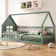Letto a baldacchino bambini verde in pino e mdf 90x200 cm