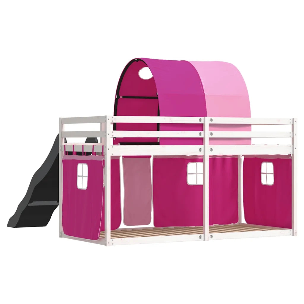 vidaXL Letto a Castello con Scivolo e Tende Rosa 90x200 cm