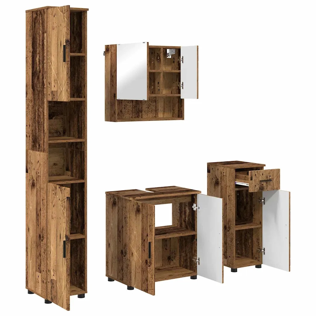 Set di mobili per il bagno con cassetto 4 pcs Legno vecchio