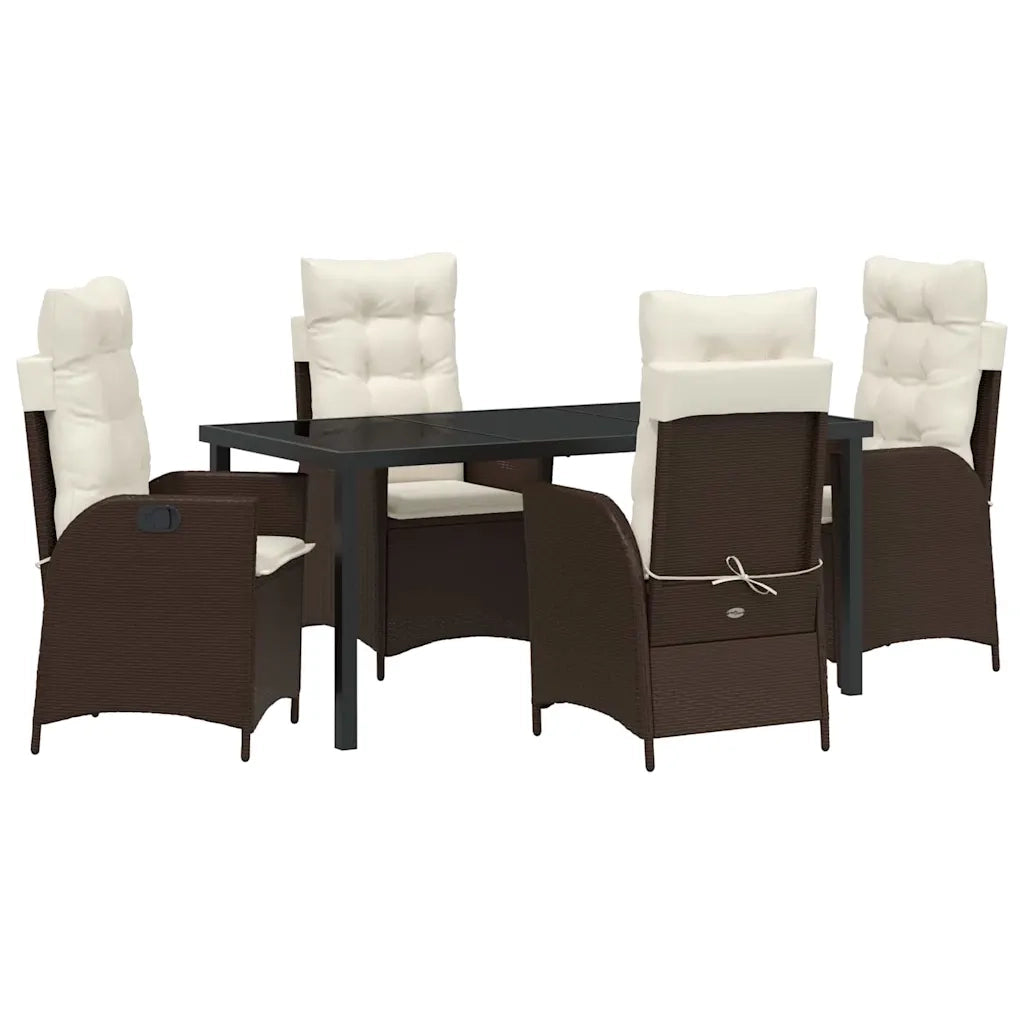 Set da Pranzo per Giardino con cuscino 5 pcs Marrone polyrattan 3380494