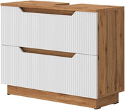 Mobile sottolavabo per bagno Lotta, Rovere/bianco a strisce, 79.6 x 62.5 cm con 2 cassetti
